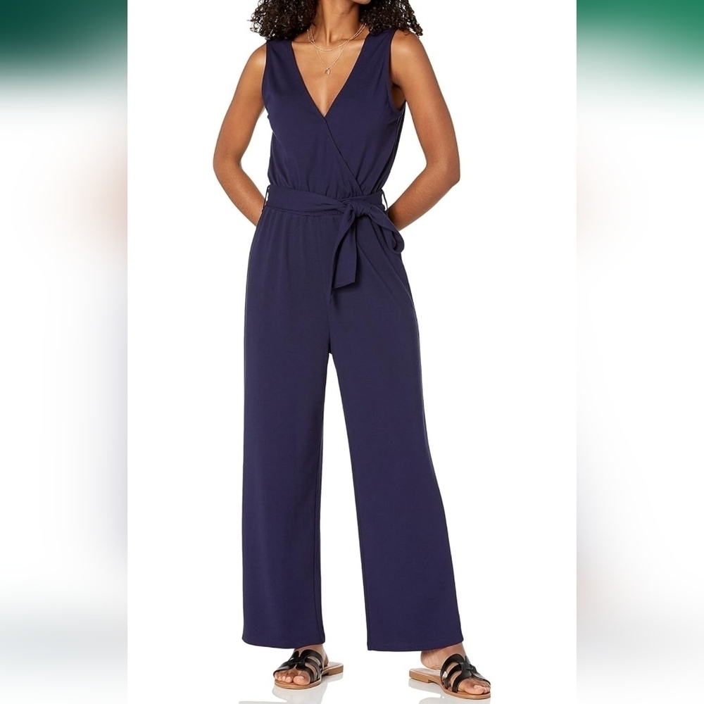 The Drop @caralynmirand Sleeveless Wrap Navy Jumpsuit Size Womens Small NEW